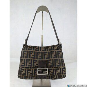 Authentic Fendi Mamma Baguette Hobo Shoulder Handbag Zucca Brown Made in Italy